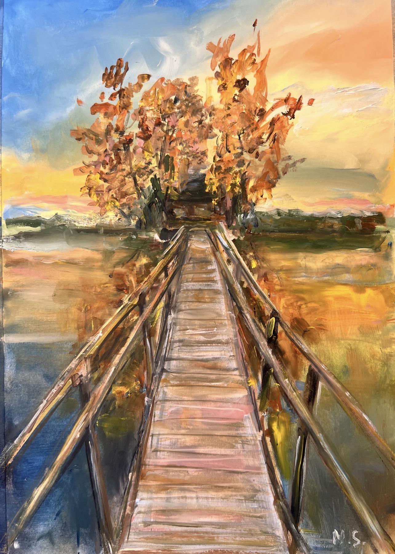 Fisherman’s House landscape painting of the Zhytomyr region by Ukrainian artist Marina Stognieva